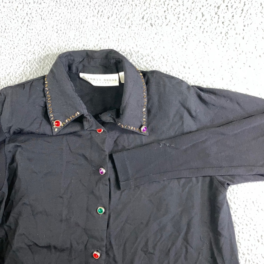 Vintage Button Up Shirt Dress 14/16 Beaded Collar Jewel Buttons‎ Whimsy Artsy